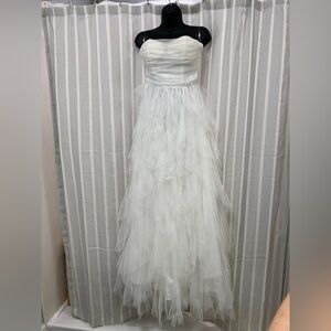NWT Elegant Boho White‎ Strapless Wedding Prom Gown Flowy Layered Tulle Size S